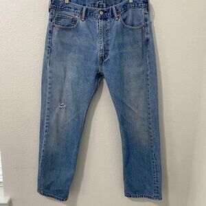 Levi’s 505 Regular Fit Jeans Medium Wash Straight Leg Distressed 38x28 Measured